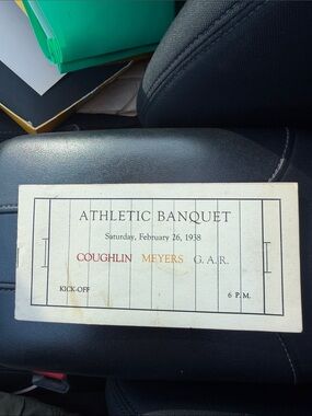 vintage 1938 athletic banquet ticket or program coughlin meyers g.a.r.
